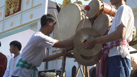 Thai traditional drum performing during festival, slow motion 스톡 동영상 85881486