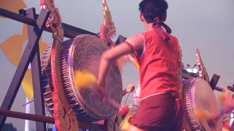 Thai traditional drum performing on stage Stock Footage 60969767
