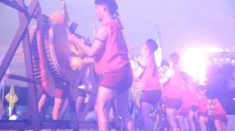 Thai traditional drum performing on stage Stock Footage 60975142