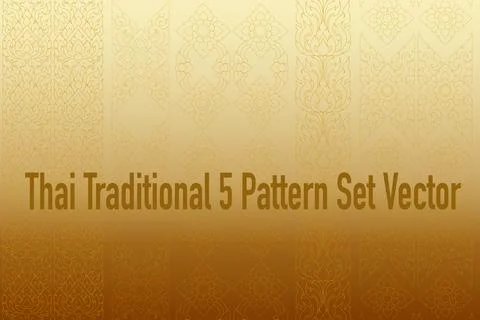 Thai Traditional Pattern Set with Pra Cham Yam, Kam Pu, Rak Roi and Kan To .. Stock Illustration