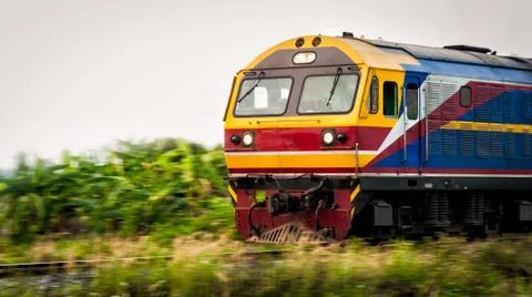 Thai train moving on track Stock Photos