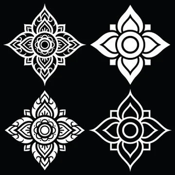 Thai white folk art pattern - flower shape Stock Illustration