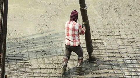 Thai worker are cement pouring on construction site Stock Footage 37032567