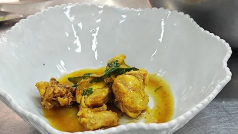 Thai yellow chicken curry serving with a ladle. Stock Footage 342027629