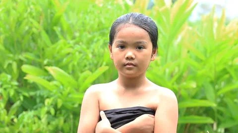 Thai young lady with bath suit | Stock Video 