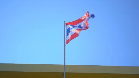 Thail flag on sky blue or azure sky bright daytime  Stock Footage 99688136