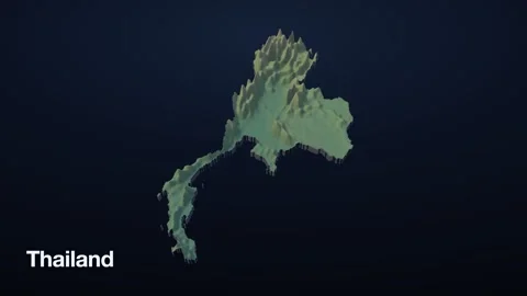 Thailand 3D elevation relief map Stock Footage 340607913