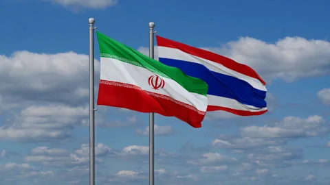 Thailand and Iran two flags Stock Footage 280250565