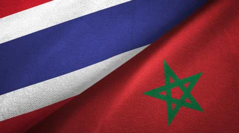 Thailand and Morocco two flags textile cloth, fabric texture Stock Illustration