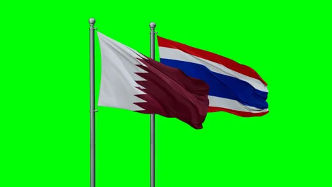 Thailand and Qatar two flags Stock Footage 291190039