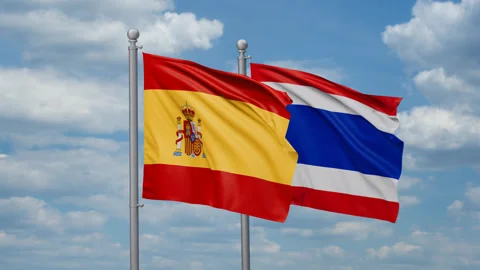 Thailand and Spain two flags Stock-Footage 267675255