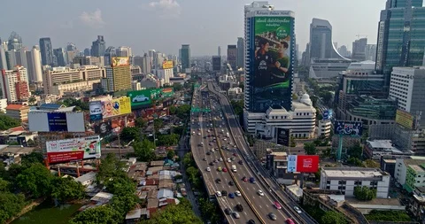 Thailand Bangkok Aerial v148 Flying low along expressway with neighborhood Stock Footage