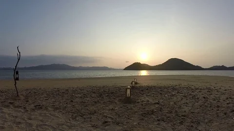 Thailand Beach Sunset with Lanterns Stock Footage 78210570