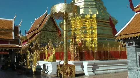 Thailand Chiang Mai Golden chedi Stock Footage