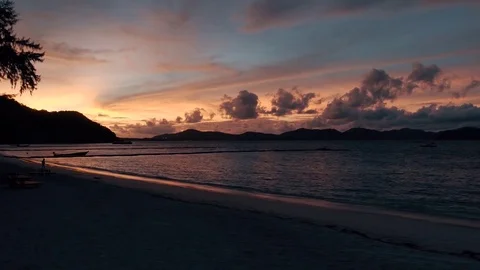 Thailand Coral Island Drone Shot beautiful sunset on the island Stock Footage