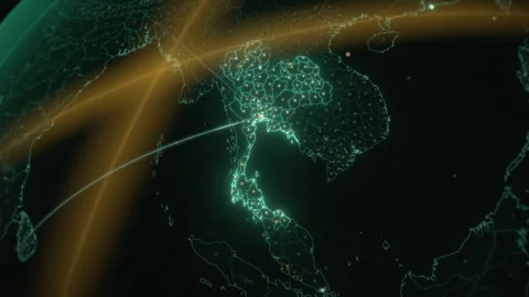Thailand Country Map Data Network Seen From Earth Orbit At Night Video stock 343400775