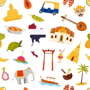 Thailand Culture Seamless Pattern Vector Design Stock Illustration