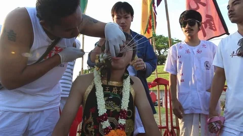 Thailand face piercing with spikes Stockbeeldmateriaal 83292590