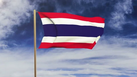 Thailand flag with cloud waving in the wind. Green screen, alpha matte. Loopable Stock Footage 48979723