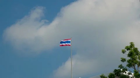 Thailand Flag On The Cloudy Sky Background. Time Lapse Stock Footage 63308692