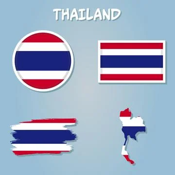 Thailand Flag Map. Map of the Kingdom of Thailand with the Thai country banne Stock Illustration