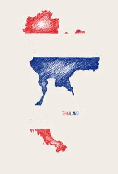 Thailand Flag Map Vector Sketch Up Stock Illustration