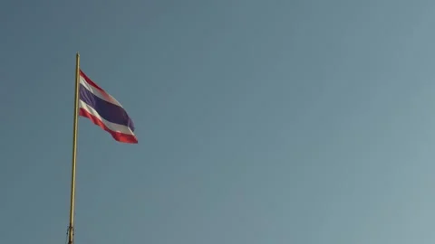 Thailand flag on pole waving in the wind sky background. Stock Footage 300038335
