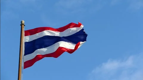 Thailand flag on pole waving in the wind in clear beauty blue sky Stock Footage 304504128