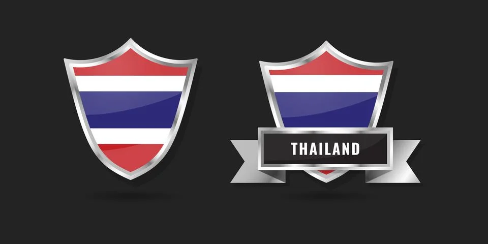 Thailand Flag Shield and Silver Ribbon Banner Vector - Thai National Symbol.. Stock Illustration