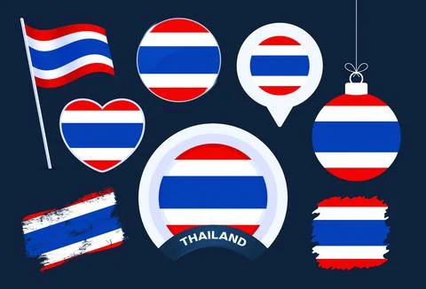 Thailand flag vector collection. big set of national flag design elements in  Stock Illustration