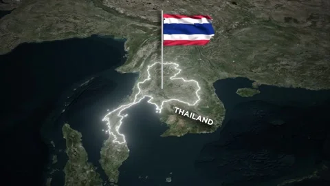 Thailand Glowing Border Map Animation with 3D Waving of Thailand National F.. Видео 330259961