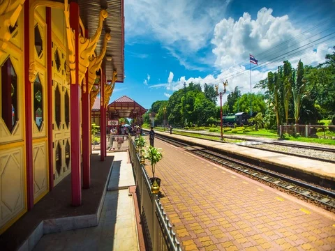 Thailand Hua Hin railway station 4K Stock Footage
