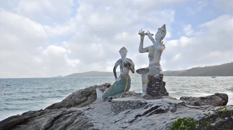 Thailand, Ko Samet, Saikaew Beach, Flute Player and Mermaid Stock Footage 36125853