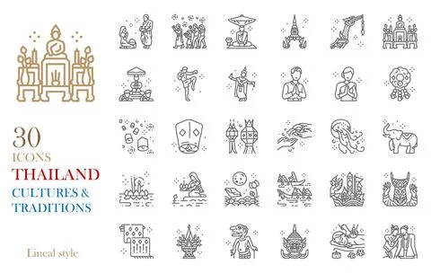 Thailand line icon set vector illustration Stock Illustration