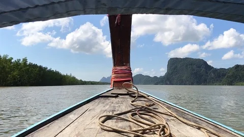 Thailand Longboattrip front view Stock Footage 89385174
