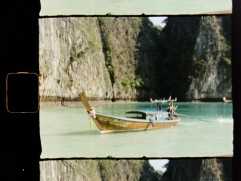 Thailand Longtail Boat Limestone Cliffs Super 8 Vídeo Stock 337264318
