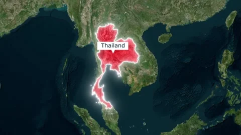 Thailand Map Animation. Glowing Red Highlight on Southeast Asia Satellite View . Stock Footage 327131018