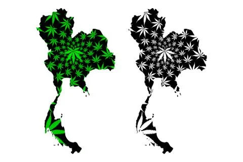 Thailand - map is designed cannabis leaf Stock Illustration