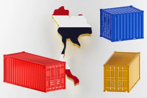 Thailand map image with flag. Freight shipping in containers. 3d render Illustrazione stock