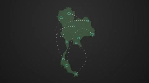 Thailand Map Network Animation with Data Signals Connecting Different Locations Stock Footage 342308781