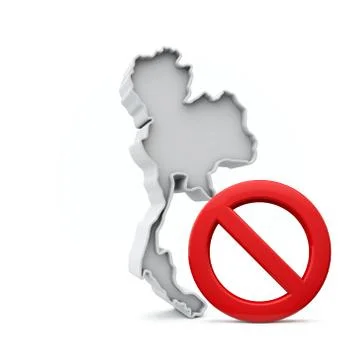 Thailand map with red no entry warning sign. 3D Rendering Stock Illustration