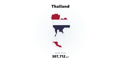 Thailand map reveals with horizontal flag stripes and soft blue halo while Stock Footage 345646716