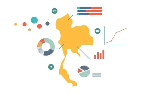Thailand map with statistic data graphic. Illustrazione stock