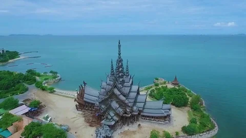 Thailand Pattay temple the Sanctaury of Truth Stock Footage