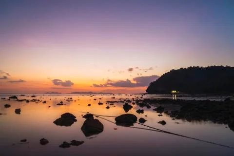 Thailand, Phi Phi Islands, Ko Phi Phi, purple sunset on the beach Stock Photos