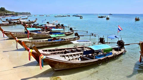 Thailand, phi phi islands, traditional fishing boats Stock-Footage 36332213