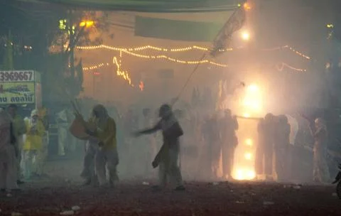  Thailand: The streets of Phuket Town exploding with firecrackers as the p... Stock Photos