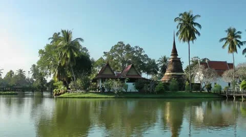 Thailand, Sukhothai Historical Park, Wat Thraphang Thong Lang Stock Footage