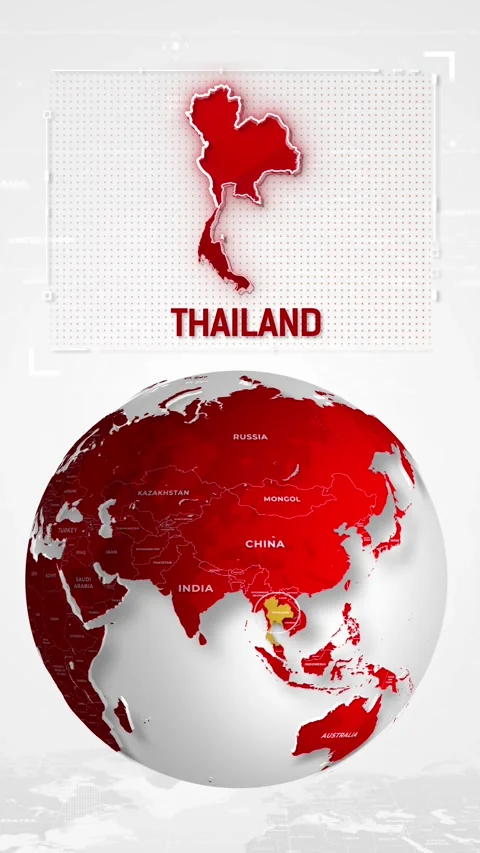 Thailand Tech Map Over Rotating Globe Vertical Background Stock Footage 343307882