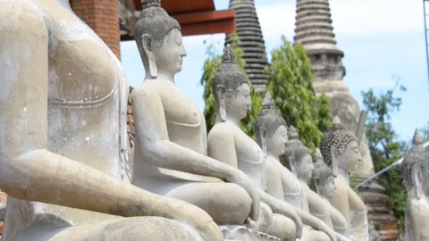 Thailand Temple Row of Statues Stock Footage 114515604